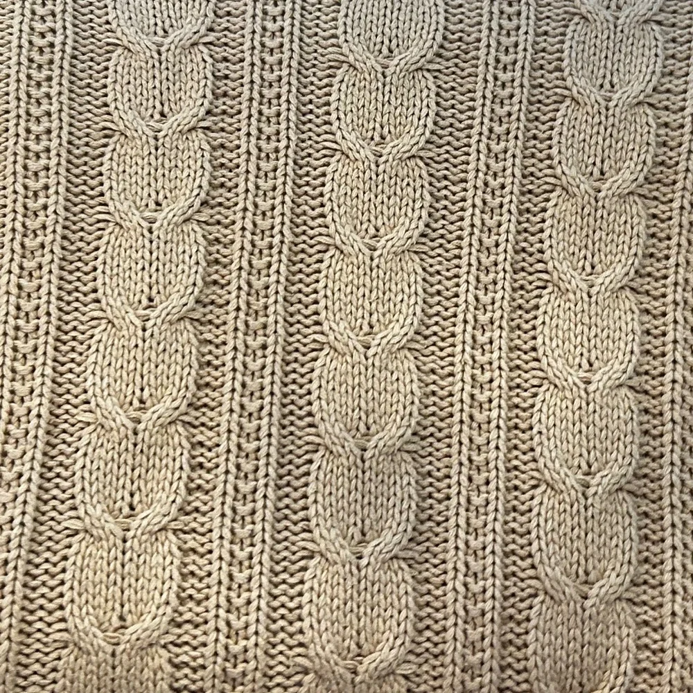 POTTERY BARN BROWN BEIGE CABLE KNIT THROW BANKET FAUX FUR SHERPA 52 x 47